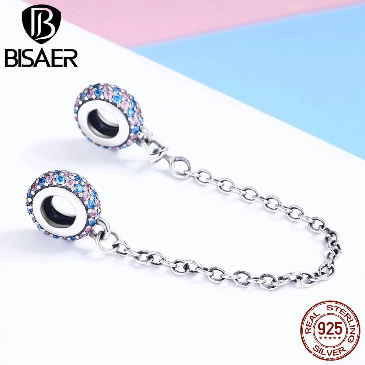 925 Sterling Silver Pink And Blue CZ, Miracle Safety Chain Stopper Fit Charm Original Silver 925 Bracelet Beads & Jewelry Making
925 Sterling Silver Pink And Blue CZ, Miracle Safety Chain Stopper Fit Charm Original Silver 925 Bracelet Beads & Jewelry Making