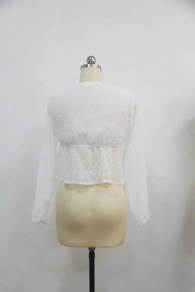Women's Sexy Transparent White Shirt New Blouse Lantern Sleeve Crop Top Polka Dot Deep V-neck Lace Up Ruffles blusas Lady
Women's Sexy Transparent White Shirt New Blouse Lantern Sleeve Crop Top Polka Dot Deep V-neck Lace Up Ruffles blusas Lady