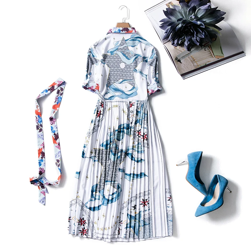 Summer 2018 New Women's Dresses European and American Big Brand Flip Collar OL Commuter Pleated Ancient Printed Dresses
Summer 2018 New Women's Dresses European and American Big Brand Flip Collar OL Commuter Pleated Ancient Printed Dresses
