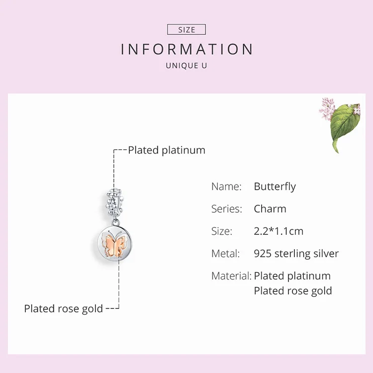 Biocolor Rose Gold Color Butterfly Pendant Charm fit for Original Women Silver Bracelet Sterling Silver Jewelry
Biocolor Rose Gold Color Butterfly Pendant Charm fit for Original Women Silver Bracelet Sterling Silver Jewelry