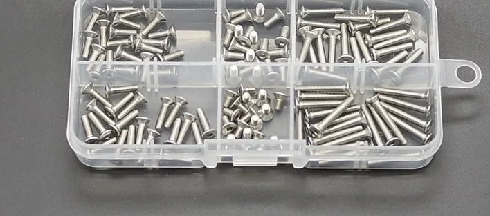 120pcs/lot M3*4-M3*20 stainless steel 304 countersunk hex socket flat head screw set box assortment kits thread repair kit 94
120pcs/lot M3*4-M3*20 stainless steel 304 countersunk hex socket flat head screw set box assortment kits thread repair kit 94