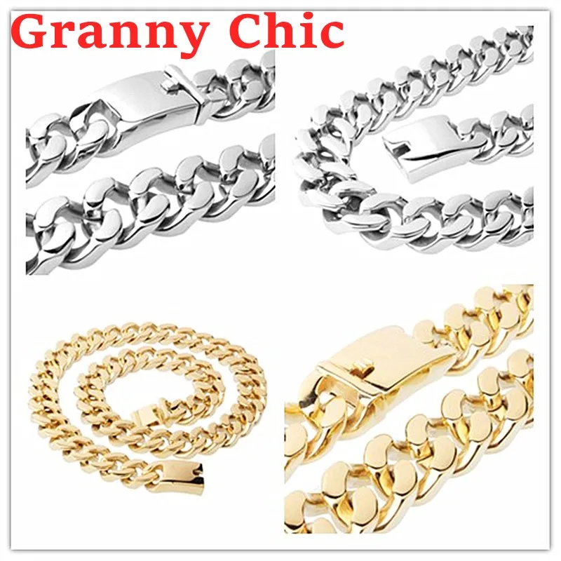 Granny Chic Men's Chain 316L Stainless Steel Necklace for Women Men Silver Gold Curb Cuban Link Hiphop Jewelry 
Granny Chic Men's Chain 316L Stainless Steel Necklace for Women Men Silver Gold Curb Cuban Link Hiphop Jewelry