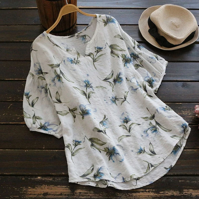 2019 New Summer Women Cotton Linen Top Blouse Soft Floral Print Loose Shirt Femme Casual O neck Plus Size Shirts Casual S-4XL
2019 New Summer Women Cotton Linen Top Blouse Soft Floral Print Loose Shirt Femme Casual O neck Plus Size Shirts Casual S-4XL