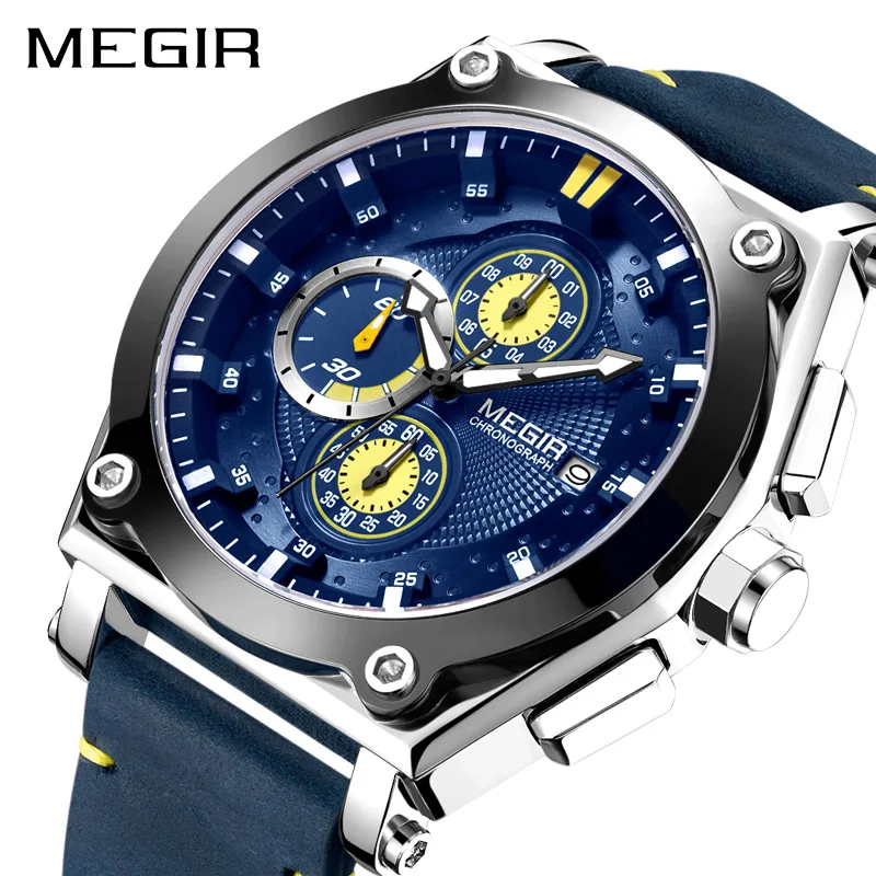 MEGIR Blue Quartz Men Watches Top Brand Leather Strap Chronograph Sport Wrist Watch Men Clock Relogio Masculino Reloj Hombre
MEGIR Blue Quartz Men Watches Top Brand Leather Strap Chronograph Sport Wrist Watch Men Clock Relogio Masculino Reloj Hombre