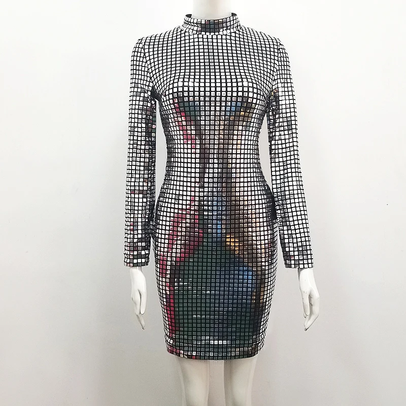 New Arrival Sexy Long Sleeve Silver Women Winter Dress 2018 Elegant Designer Party | Женская одежда