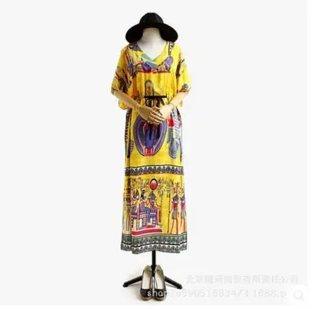 Женщины Лето в стиле бохо Кафан этническое вискозное Макси платье свободное