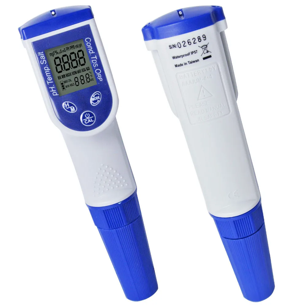 6-in-1 Pen type Water Quality Meter pH Temperature Conductivity EC TDS Salt Tester optional ORP ( Made in Taiwan )
6-in-1 Pen type Water Quality Meter pH Temperature Conductivity EC TDS Salt Tester optional ORP ( Made in Taiwan )