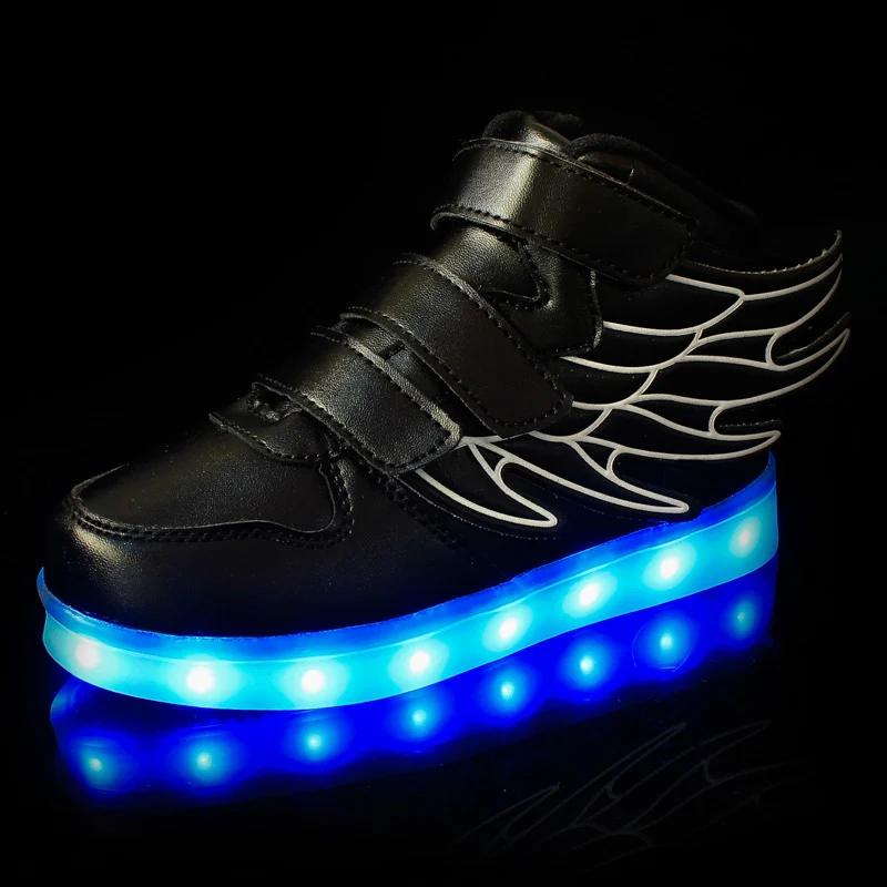 Fashion Wings USB Charged Children Glowing Shoes Girls Led Light Boys Leather Sneakers Skateboard 1199 | Детская одежда и обувь