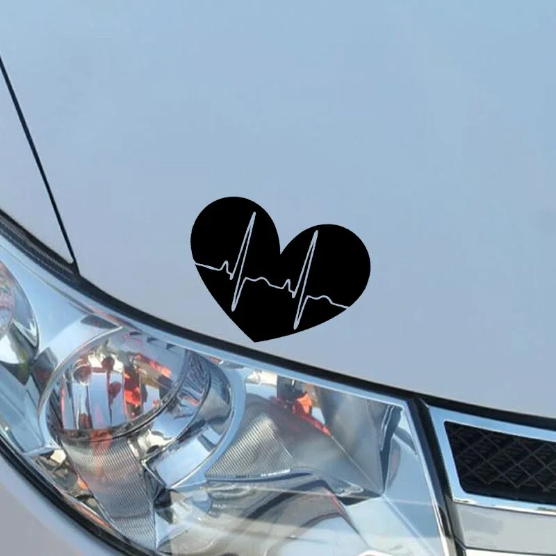 QYPF 15CM*11CM Pulse Heart Love Romance Vinyl Car Sticker Decal Black/Silver Decor Graphical C15-0661 | Автомобили и мотоциклы