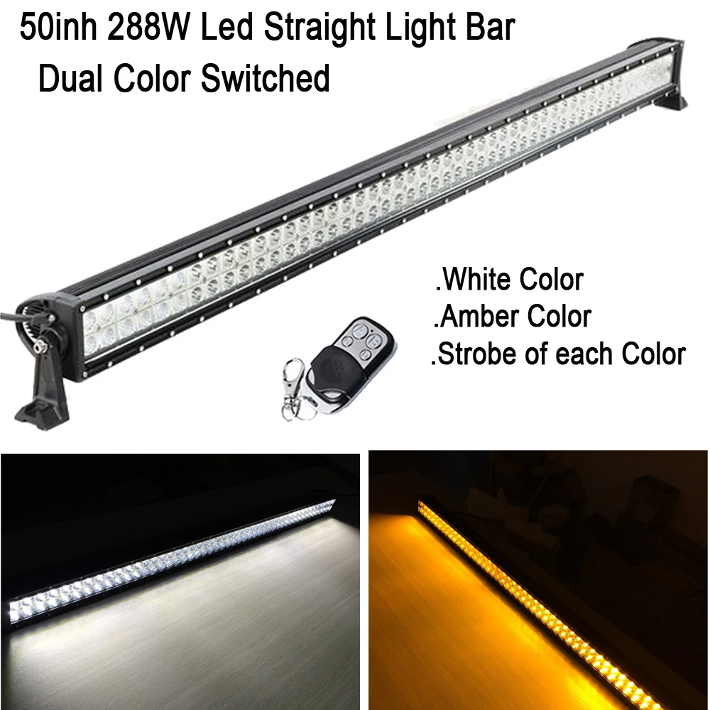 

50" INCH 576W White/Amber/Strobeflash Led Light Bar Spot Flood Combo Wireless RF Remote For Offroad TRUCK Driving 4X4 ATV SUV