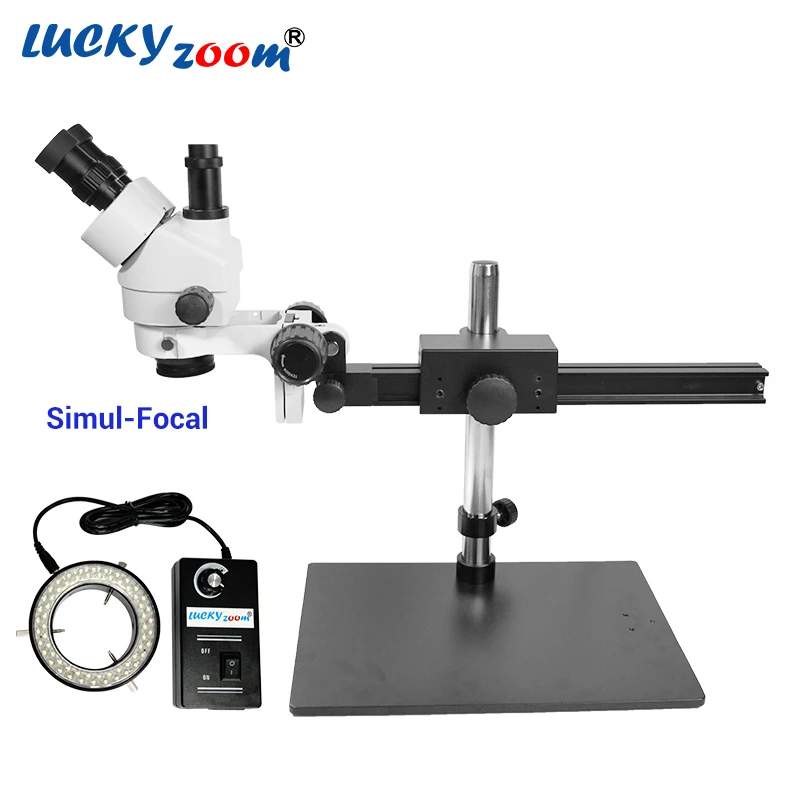 Luckyzoom 7X 45X Simul фокусным расстоянием Тринокулярный стереомикроскоп Портативный