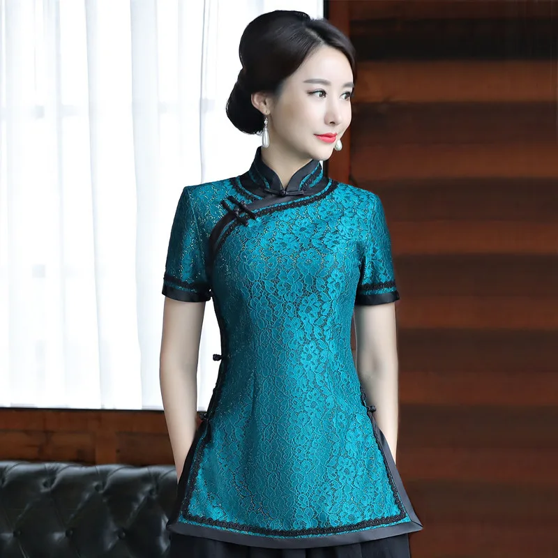 Light Blue Summer Womens Shirt Traditional Chinese style Lady Lace Blouse Tops Mandarin Collar Qipao Mujer Camisa Size S-XXXL
Light Blue Summer Womens Shirt Traditional Chinese style Lady Lace Blouse Tops Mandarin Collar Qipao Mujer Camisa Size S-XXXL