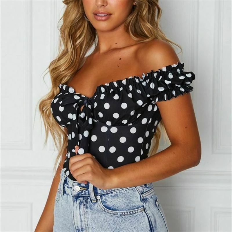 Women Summer Casual Off Shoulder Blouse New Lady Vintage Polka Dot Short Sleeve Shirt Slash Neck Blouses 2019
Women Summer Casual Off Shoulder Blouse New Lady Vintage Polka Dot Short Sleeve Shirt Slash Neck Blouses 2019