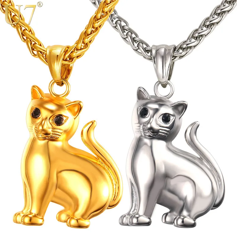 U7 Brand Cute Cat Solid Pendant & Chain Gold Color Stainless Steel Retro Hot Fashion Jewelery Men/Women Necklaces Gift P1030
U7 Brand Cute Cat Solid Pendant & Chain Gold Color Stainless Steel Retro Hot Fashion Jewelery Men/Women Necklaces Gift P1030