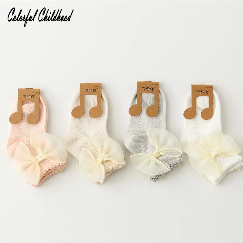 Носки для девочек хлопковые шелковые с бантом до щиколотки детей 0-6 лет детские