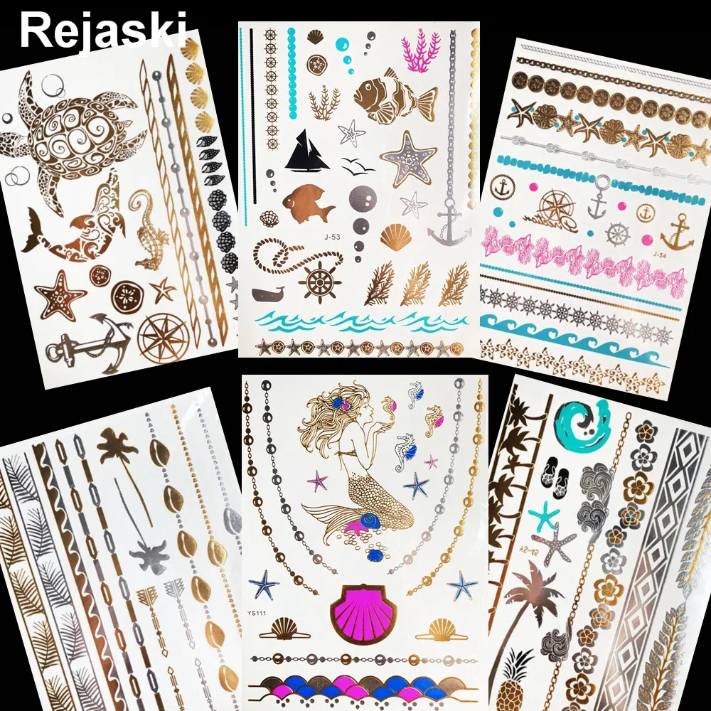 Ocean Starfish Mermaid Golden Metal Temporary Tattoo Jewelry Girl Hands Tattoo Stickers Shell Boat Women Arm Flash Tatoo Anchor
Ocean Starfish Mermaid Golden Metal Temporary Tattoo Jewelry Girl Hands Tattoo Stickers Shell Boat Women Arm Flash Tatoo Anchor