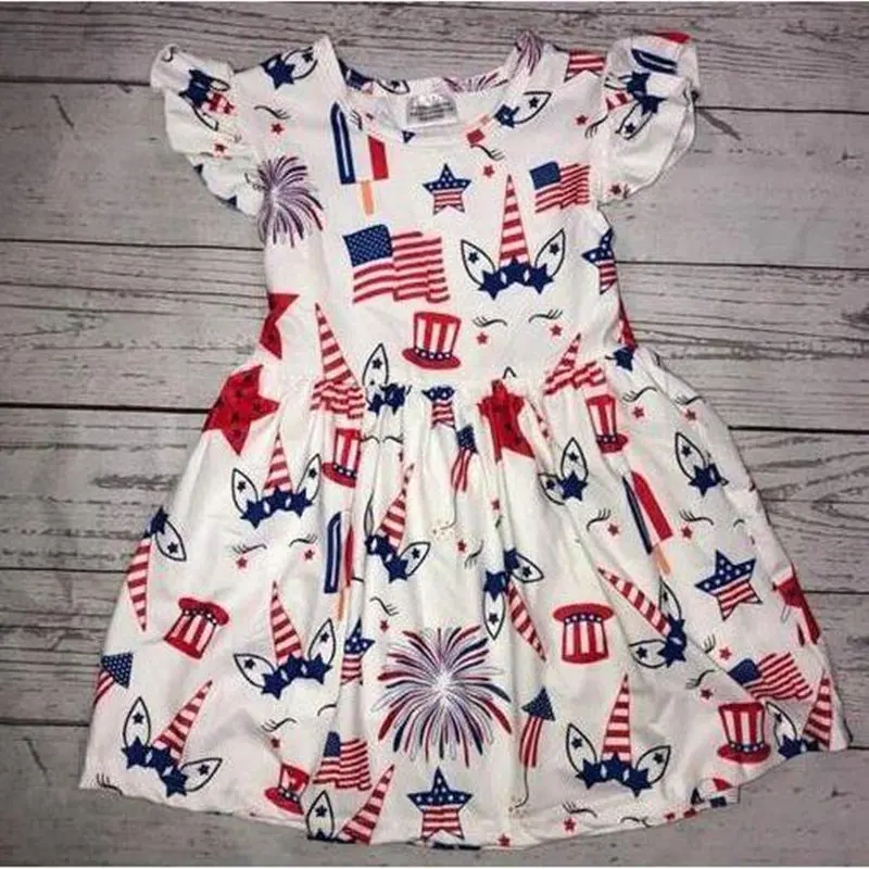 

Kaiya Angel 4th Of July toddler Kids Dresses Patriotic Festival Unicorn Fireworks Flag Star Baby Girl Summer Party Clothes