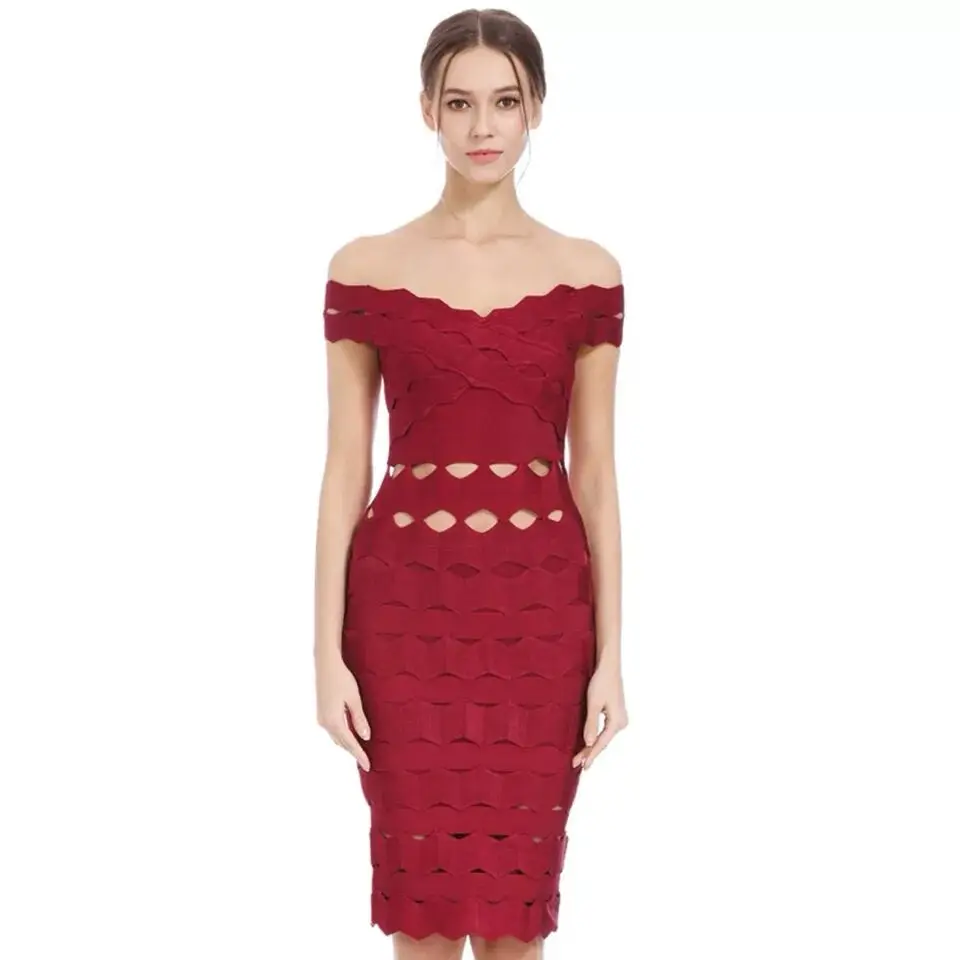 High Quality Sexy Women Dress Off The Shoulder Wine Red Black Evening Party Bandage Dress
High Quality Sexy Women Dress Off The Shoulder Wine Red Black Evening Party Bandage Dress