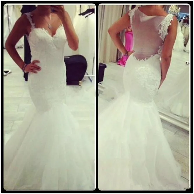 Mermaid Wedding Dresses See Through Back Sexy Robe De Mariage Spaghetti Straps Tulle Wedding Dress Fashion Casamento With lace
Mermaid Wedding Dresses See Through Back Sexy Robe De Mariage Spaghetti Straps Tulle Wedding Dress Fashion Casamento With lace