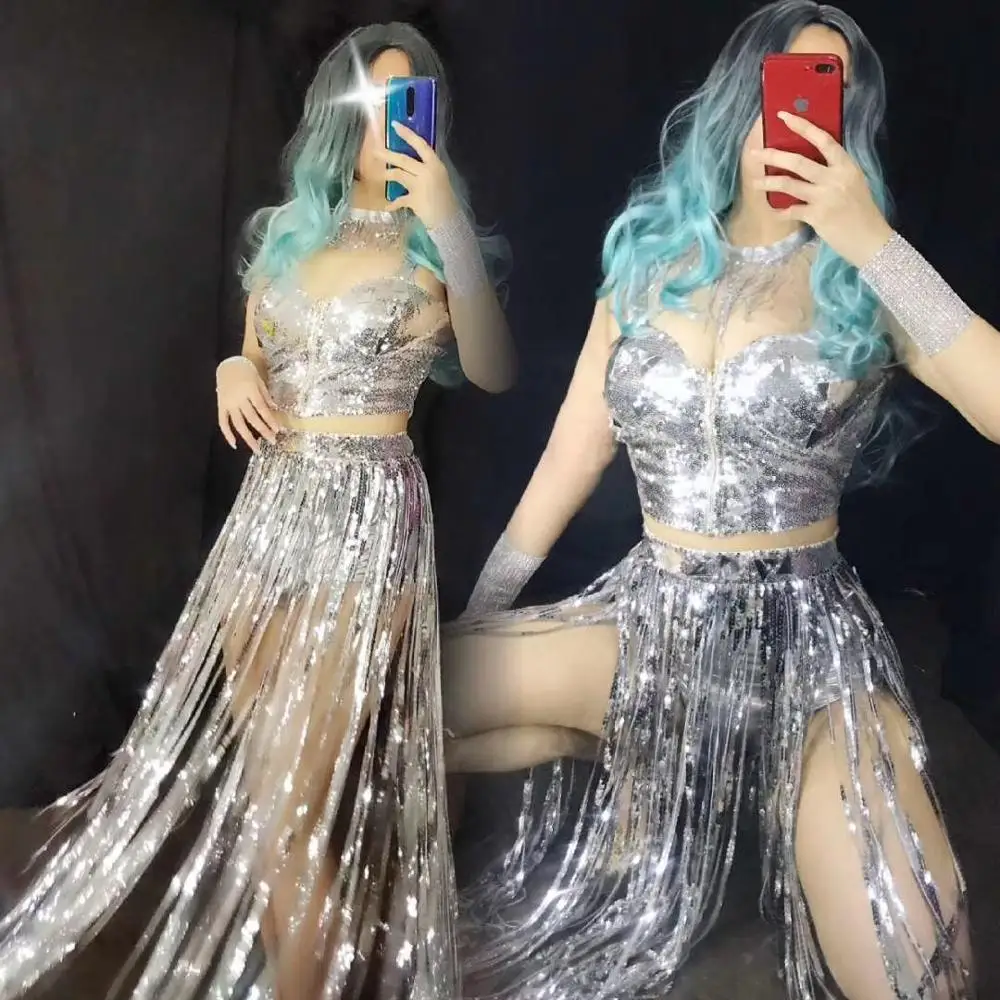 Women Singer Dancer Wear Sparkly Silver Fringes Short Dance Tassel Bra Outfit Set DJ Costume DS Bar Sexy Outfits For Women DJ502
Women Singer Dancer Wear Sparkly Silver Fringes Short Dance Tassel Bra Outfit Set DJ Costume DS Bar Sexy Outfits For Women DJ502