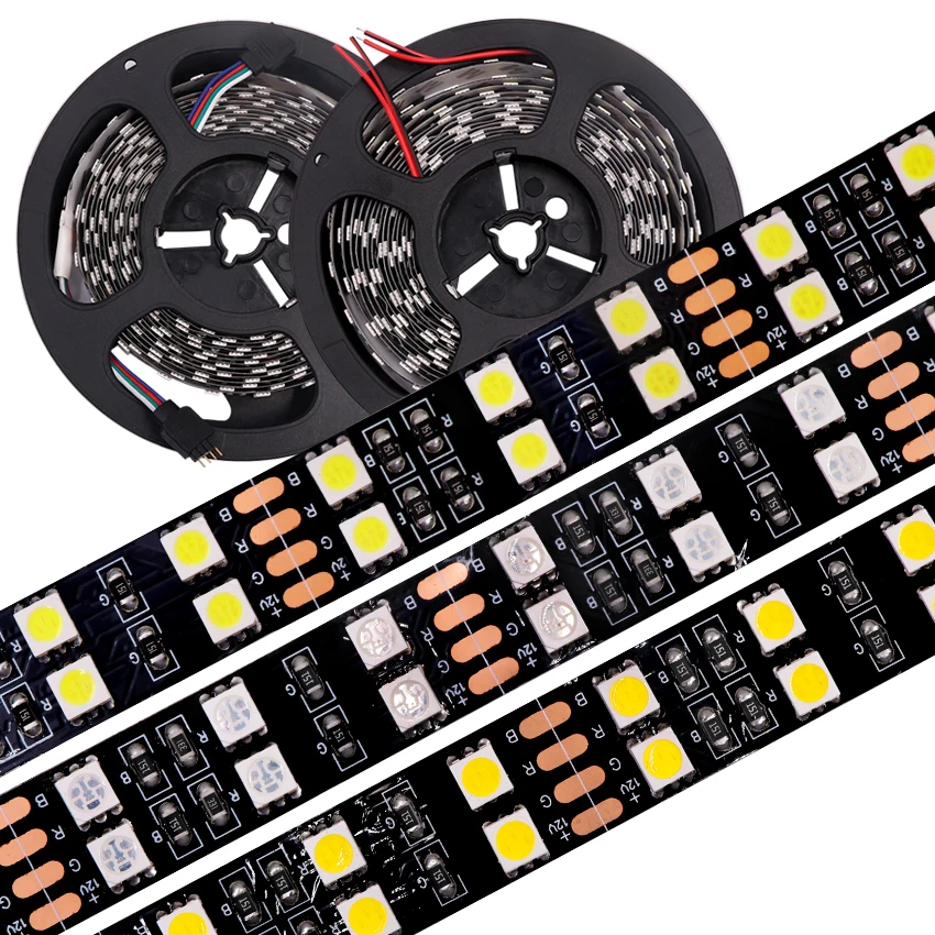 Двухрядная RGB СВЕТОДИОДНАЯ лента SMD 5050 120 светодиодов/м черная PCB IP67 силиконовая