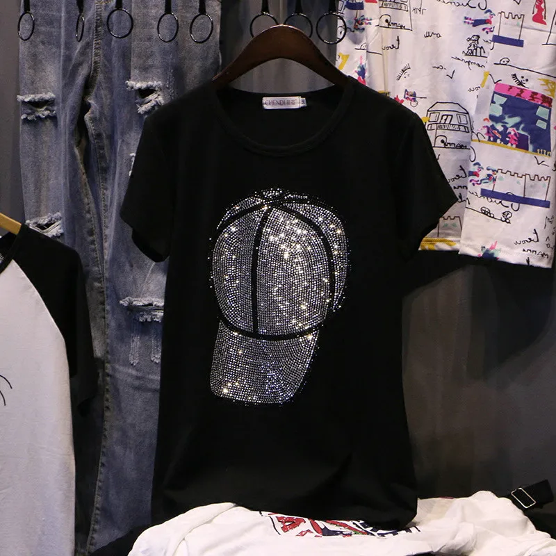 Diamond Style Black T Shirt For Women Cotton Black Color Funny 2021 Summer Shinning Hot Drill Rhinestone Short Top Tees Clothes
Diamond Style Black T Shirt For Women Cotton Black Color Funny 2021 Summer Shinning Hot Drill Rhinestone Short Top Tees Clothes