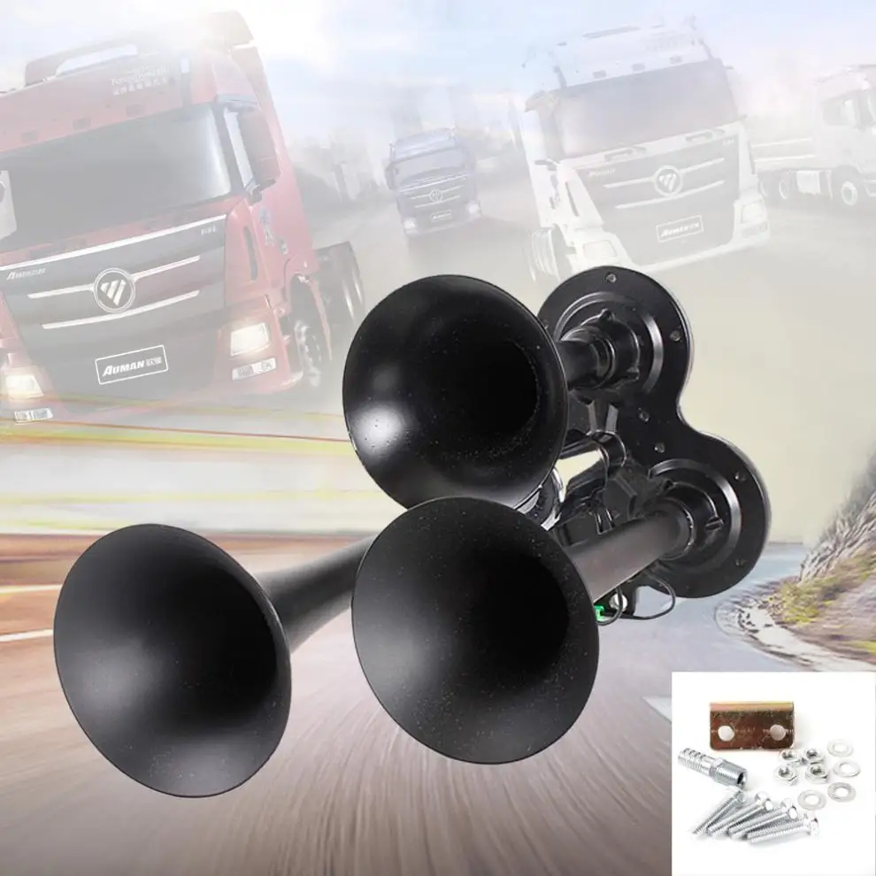 12V/24V 150DB Universal Black Metal Compact Car Air Horn Kit Triple Trumpet Ultra Loud 3 Tone Sound for Motorcycle Car
12V/24V 150DB Universal Black Metal Compact Car Air Horn Kit Triple Trumpet Ultra Loud 3 Tone Sound for Motorcycle Car