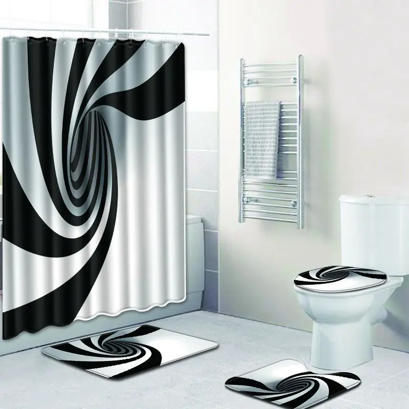 American style 3D stripe pattern printed Polyester Waterproof Shower Curtains With Rectangle Non-slip Floor Mat Bath Curtain Set
American style 3D stripe pattern printed Polyester Waterproof Shower Curtains With Rectangle Non-slip Floor Mat Bath Curtain Set