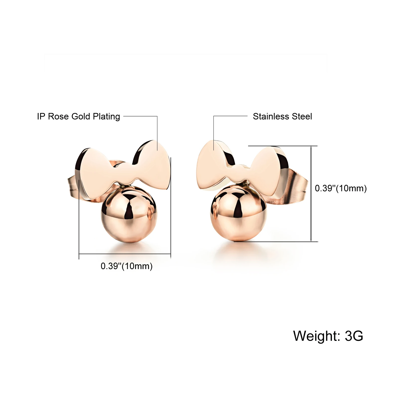 Fashion Trendy Stainless Steel Bowknot Girls Stud Earring Rose Gold color 316L Steel Women party Jewelry gift
Fashion Trendy Stainless Steel Bowknot Girls Stud Earring Rose Gold color 316L Steel Women party Jewelry gift