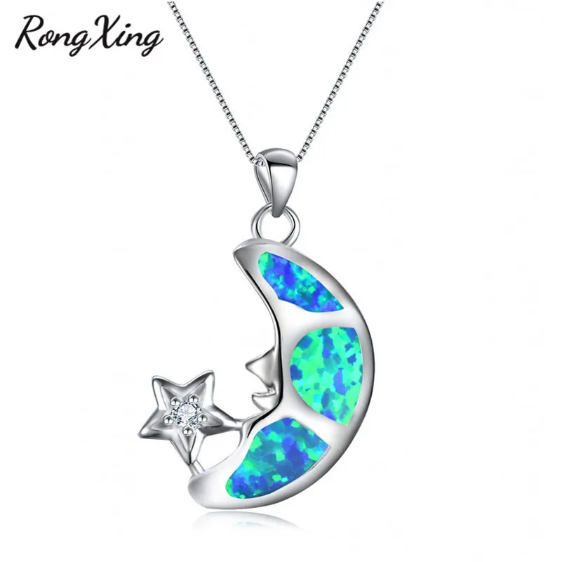 RongXing Белый/Синий огненный опал Звезда & ожерелья с кулонами в виде Луны для