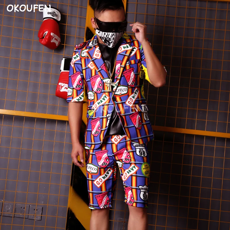Fashion Purple Graffiti Print Half Sleeve Suits Party Stage show Dress Costumes Nightclub Bar Singer DJ Dance outfit
Fashion Purple Graffiti Print Half Sleeve Suits Party Stage show Dress Costumes Nightclub Bar Singer DJ Dance outfit
