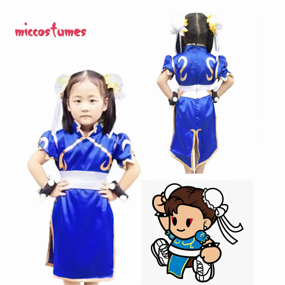 Детский костюм для косплея Chun Li голубой чонсам платье хэллоуивечерние наряд