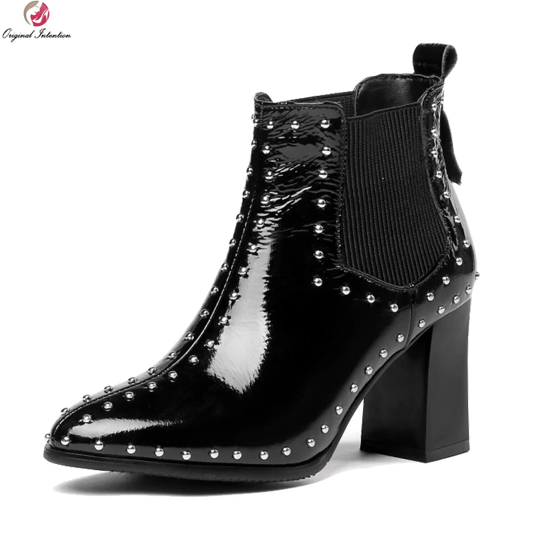 Original Intention Fashion Women Ankle Boots Leather Rivets Pointed Toe Square Heels Boots Black Shoes Woman Plus US Size 3-13
Original Intention Fashion Women Ankle Boots Leather Rivets Pointed Toe Square Heels Boots Black Shoes Woman Plus US Size 3-13