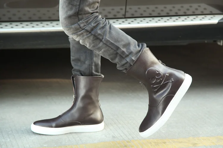 European fashion stylist skull scalp genuine leather motorcycle boots high top back zipper ankle boots for men black boots shoe
European fashion stylist skull scalp genuine leather motorcycle boots high top back zipper ankle boots for men black boots shoe