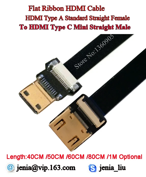 

HDMI Soft Cable Type A Straight Female to Male Type C Mini Straight Flex Super Soft Flat Ribbon Cable-40CM/50CM/60CM/80CM/100CM