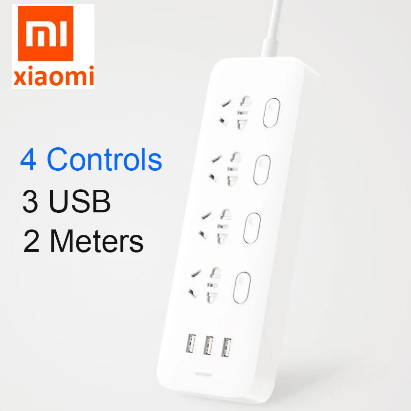 Original Xiaomi Mijia Power Strip 4 Sockets 4 Individual control Switches 2m cable 5V/2.1A 3 USB port Extension Sockets Charger
Original Xiaomi Mijia Power Strip 4 Sockets 4 Individual control Switches 2m cable 5V/2.1A 3 USB port Extension Sockets Charger