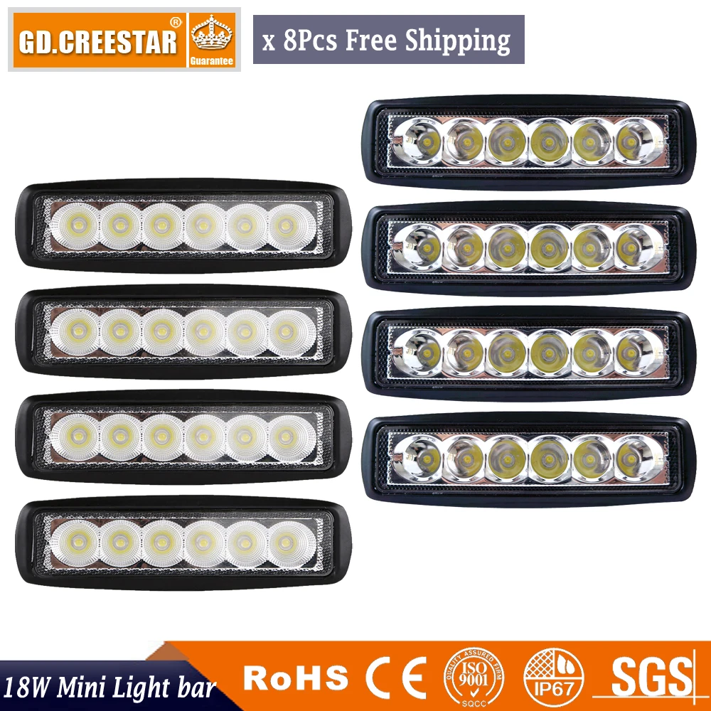 18Watts 6inch Flood Spot LED Work Light mini Bar Driving Fog Lamp Offroad SUV 4WD Car Boat for Motorcycle Tractor Auto x8pcs
18Watts 6inch Flood Spot LED Work Light mini Bar Driving Fog Lamp Offroad SUV 4WD Car Boat for Motorcycle Tractor Auto x8pcs