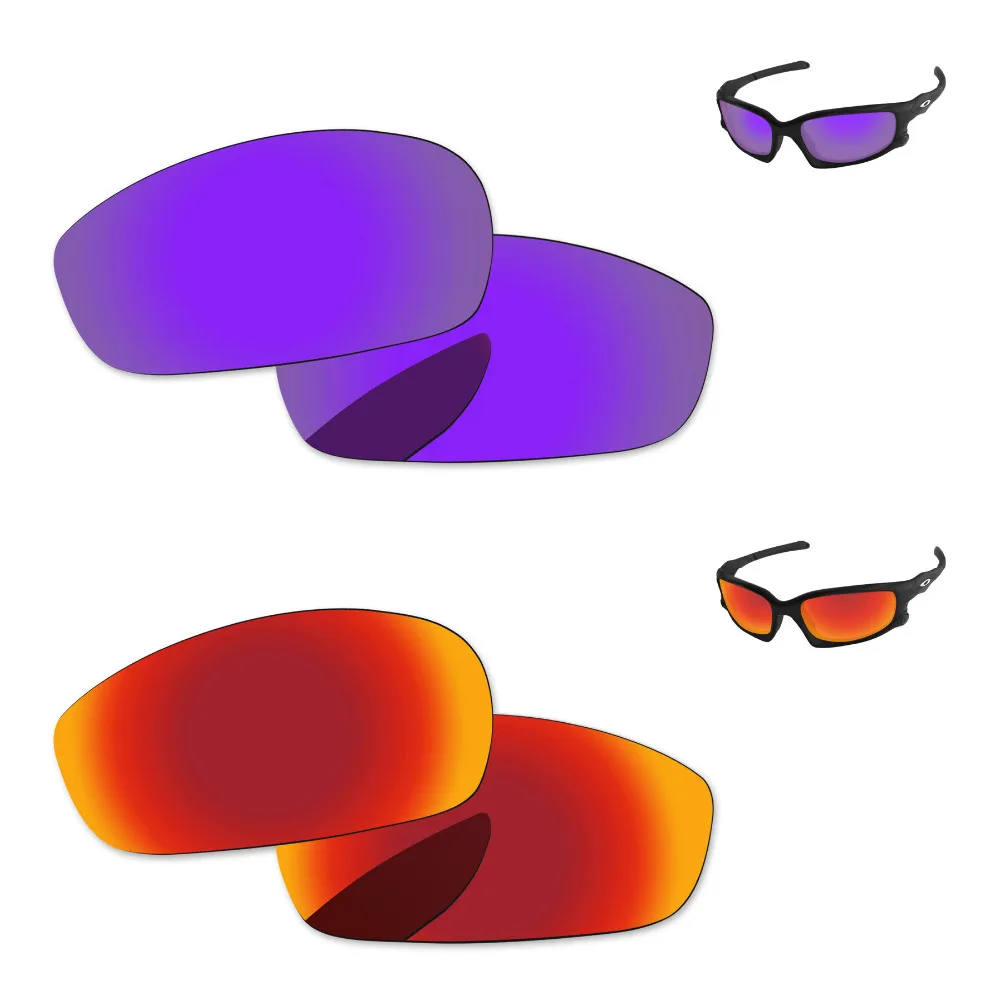 

Fire Red & Plasma фиолетовый 2 пары зеркальные поляризованные Сменные линзы для сплит солнечные очки к куртке оправа 100% защита от UVA и UVB