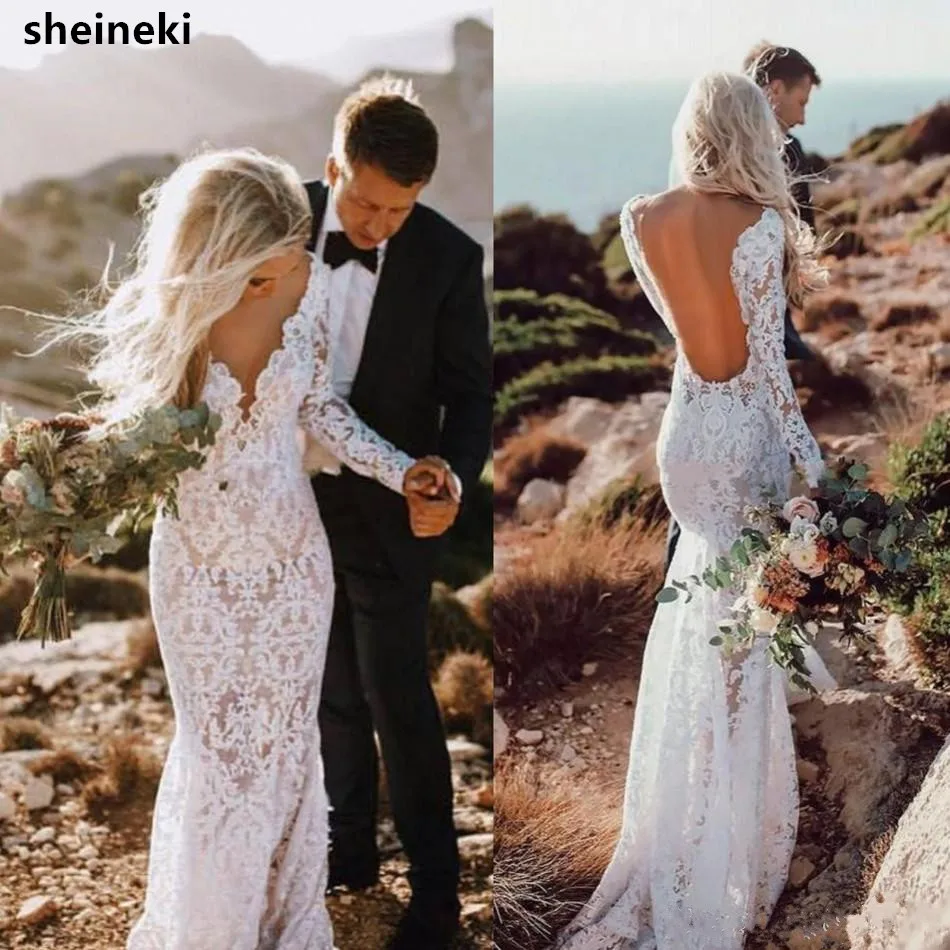 2019 Sexy Deep V Neck Vintage Country Lace Mermaid Wedding Dresses Long Sleeve Backless Wedding Dress Floor Length Boho Bridal
2019 Sexy Deep V Neck Vintage Country Lace Mermaid Wedding Dresses Long Sleeve Backless Wedding Dress Floor Length Boho Bridal
