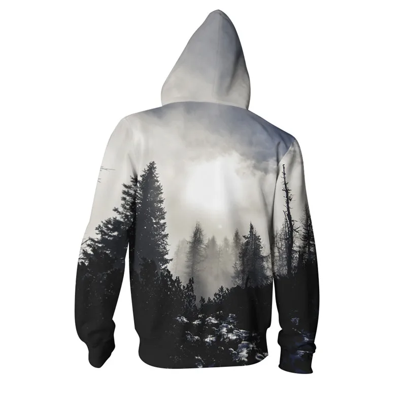 Mens Hooded Fleece Sweatshirts 2018 Fashion 3D Foggy Forest Print Hoodies Tracksuit Men Women Hip Hop Casual Hoodie Sweatshirt | Мужская