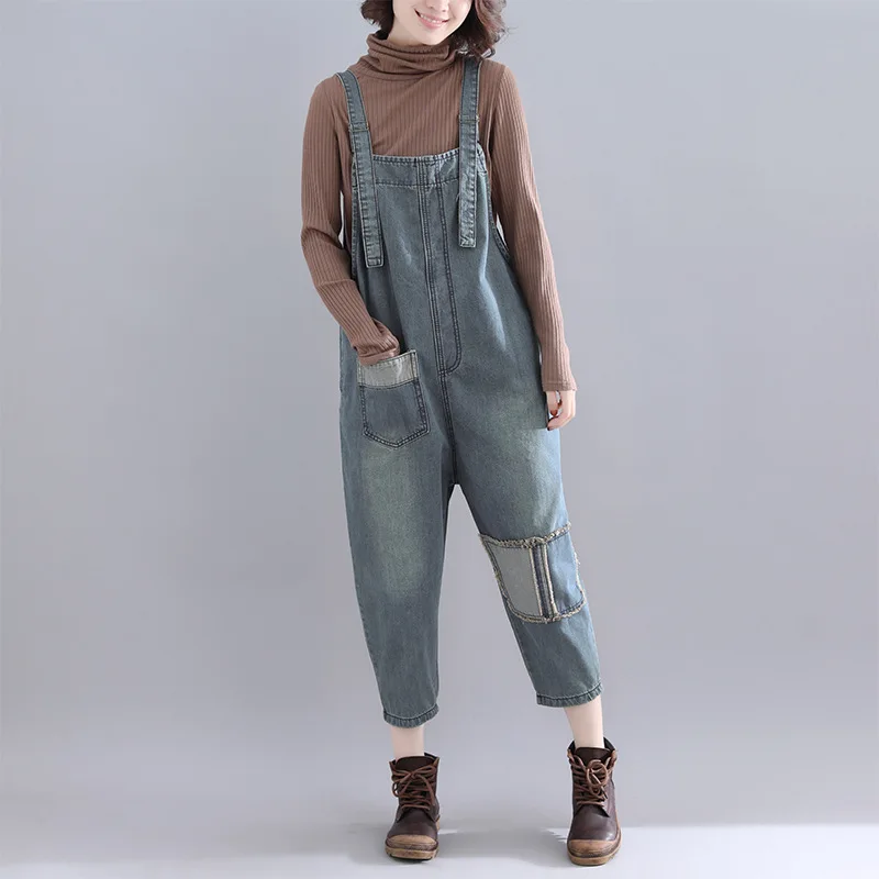 2018 autumn new female literary big yards loose patch do old denim overalls denim jumpsuits wide-legged pants
2018 autumn new female literary big yards loose patch do old denim overalls denim jumpsuits wide-legged pants