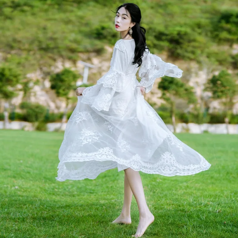 Bohemian Traveling Fairy Lace White Dress Long Sleeve Seaside Travel Flare Sleeve Party Beach Dresses
Bohemian Traveling Fairy Lace White Dress Long Sleeve Seaside Travel Flare Sleeve Party Beach Dresses