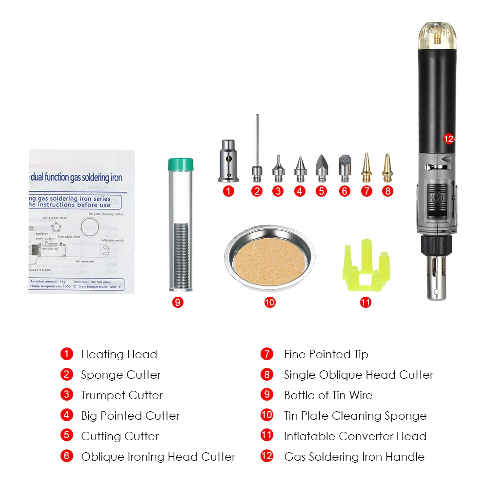 12 in 1 Soldering Iron Kit Full Electronics Set Welding Tool Car Repairing Gas Soldering Self-igniting Torch Outdoors / Grey
12 in 1 Soldering Iron Kit Full Electronics Set Welding Tool Car Repairing Gas Soldering Self-igniting Torch Outdoors / Grey