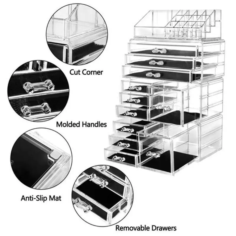 Plastic Transparent Makeup Organizer Shelf Rack Cosmetics Jar Bottle Make Up Storage Rack Box With Drawer
Plastic Transparent Makeup Organizer Shelf Rack Cosmetics Jar Bottle Make Up Storage Rack Box With Drawer