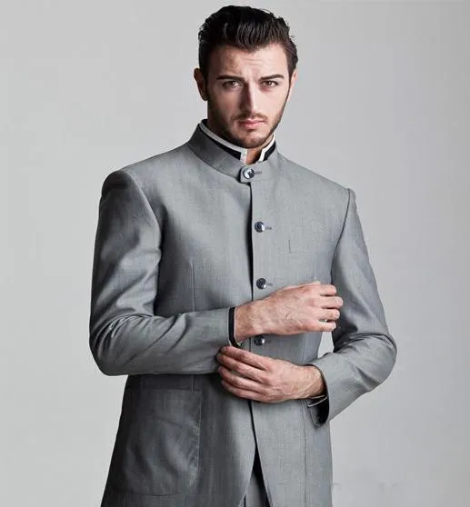 2018 New Custom Five Button Gray Groom Tuxedo Stand Roud COllar Groomsmen Men Wedding Bridegroom Suit (Jacket+Pants+tie)
2018 New Custom Five Button Gray Groom Tuxedo Stand Roud COllar Groomsmen Men Wedding Bridegroom Suit (Jacket+Pants+tie)