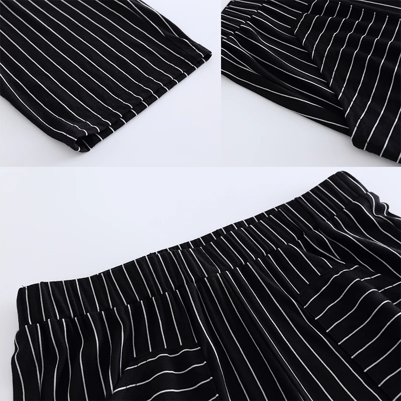 Diwish Summer Women Two Piece Set Casual black Striped Short Sleeve T-shirt Tops + Calf-Length Pants Suit Female Plus Size |
