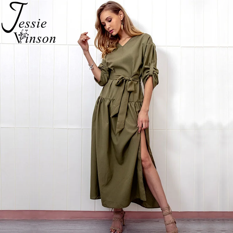 Jessie Vinson Three Quarter Sleeve V-neck Ruffles Loose Long Dress Female Casual Long Black Dress Women Split Long Dress Autumn
Jessie Vinson Three Quarter Sleeve V-neck Ruffles Loose Long Dress Female Casual Long Black Dress Women Split Long Dress Autumn