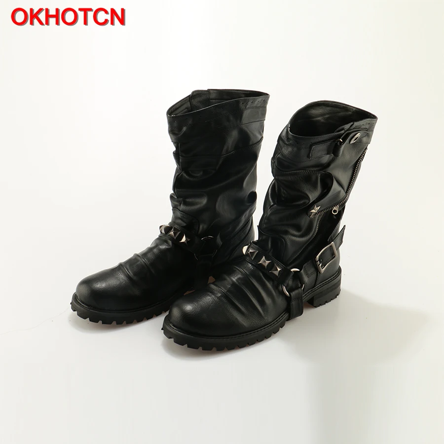 OKHOTCN New England Style Retro Boots Punk Motorcycle Martin Boots Luxury Brand Genuine Leather Military Rivet Boots Men Casual
OKHOTCN New England Style Retro Boots Punk Motorcycle Martin Boots Luxury Brand Genuine Leather Military Rivet Boots Men Casual