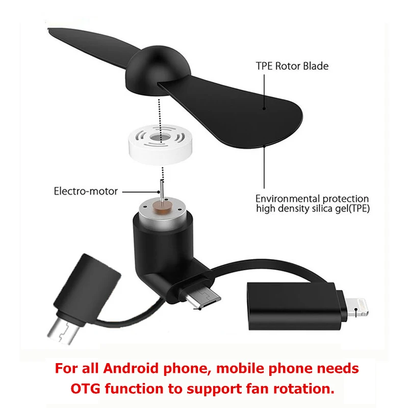 AIFFECT 3 в 1 Мини охлаждающий вентилятор для мобильного телефона микро usb C iPhone 5 6 6S 7