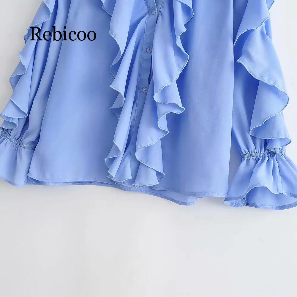 Sweet Blue Ruffled Chiffon Blouse Elegant Women V-Neck Long Sleeve Cute Girls Fashion Shirt Tops
Sweet Blue Ruffled Chiffon Blouse Elegant Women V-Neck Long Sleeve Cute Girls Fashion Shirt Tops